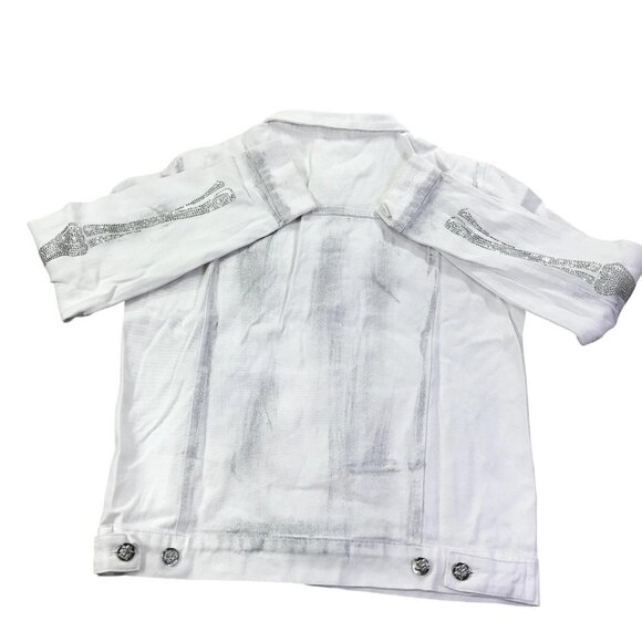 Guapi White Crystal Skeleton Jean Jacket with Silver Detailing Ltd Ed Mens Sz. M - Picture 3 of 14